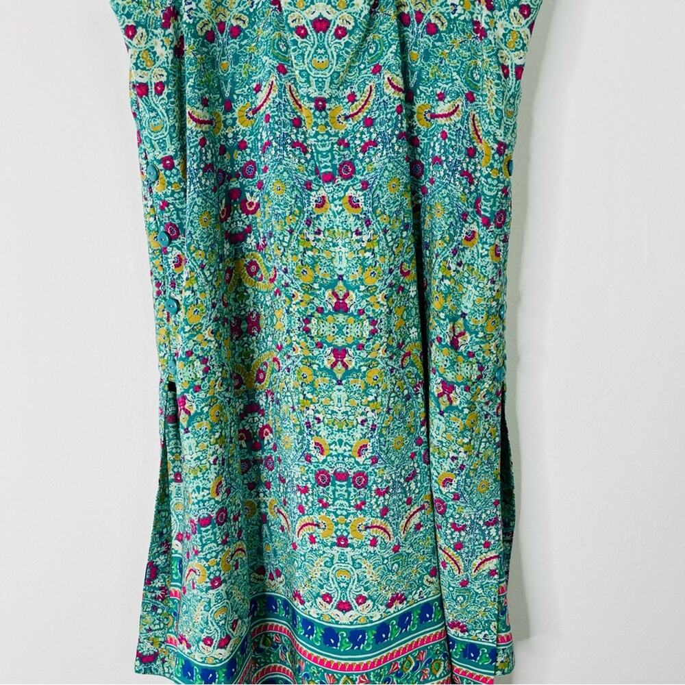 Anthropologie Maeve green pink silk floral boho strappy button tunic top 6 - Picture 10 of 11